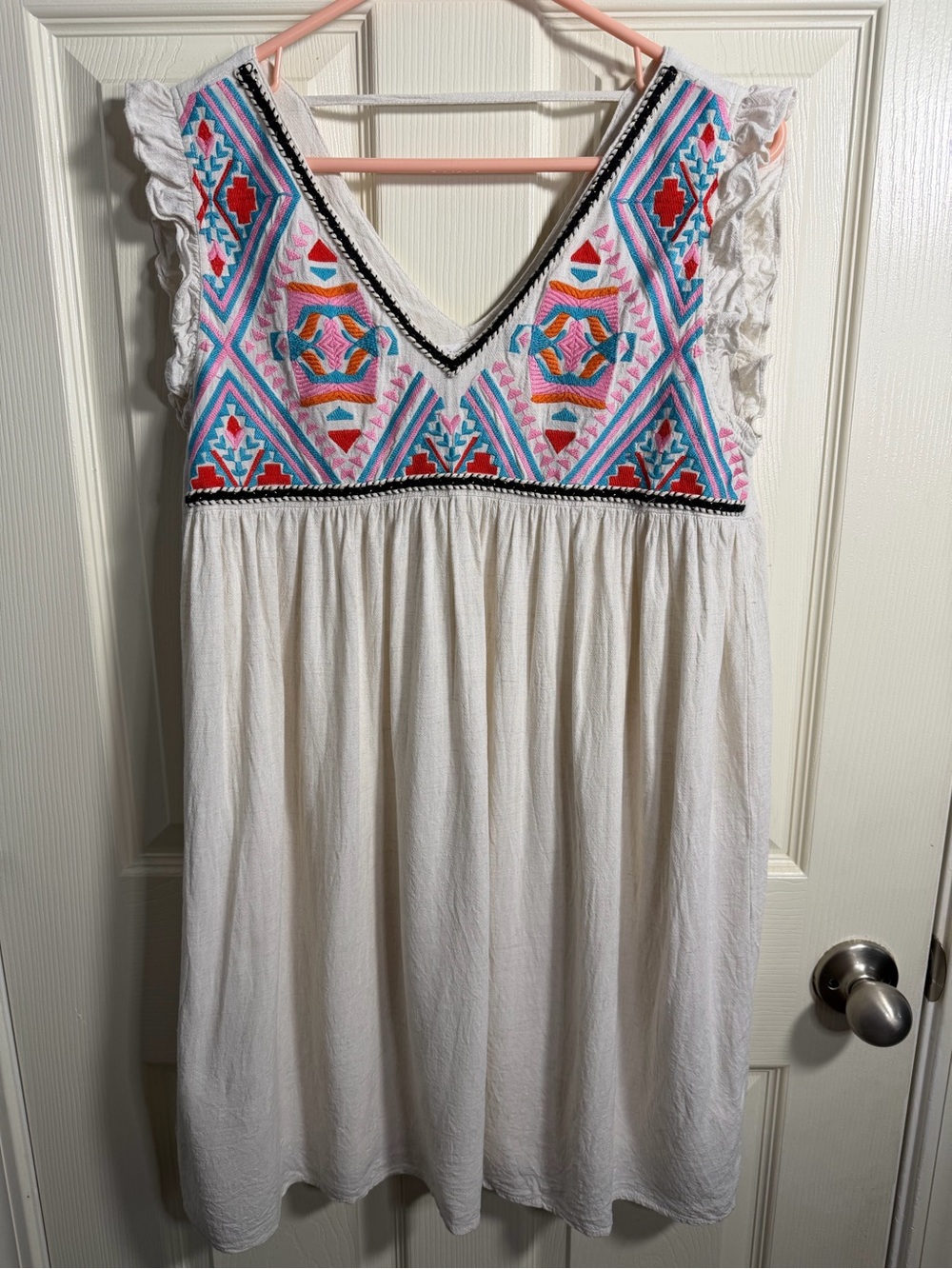 Women’s THML Cream V-Neck Embroidered Dress, size Small